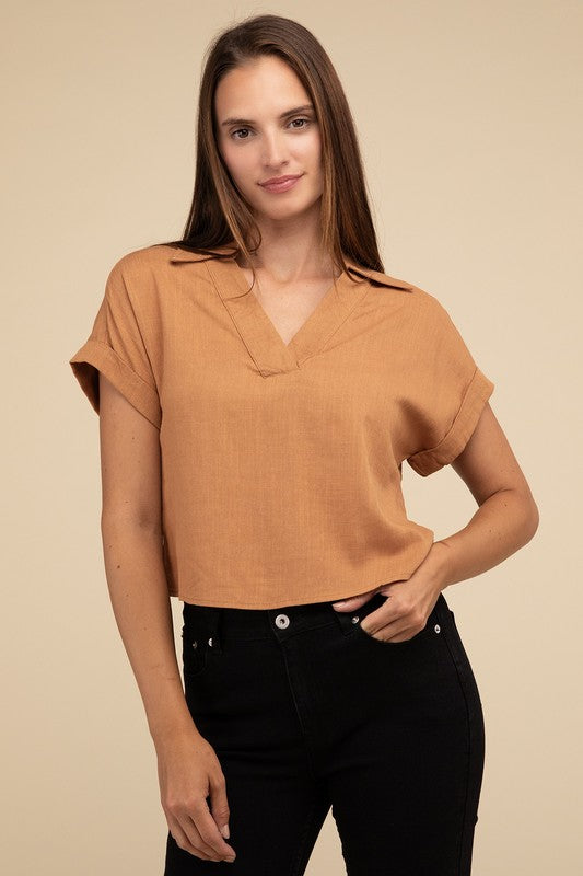 Always a Delight Short Sleeve Linen Top