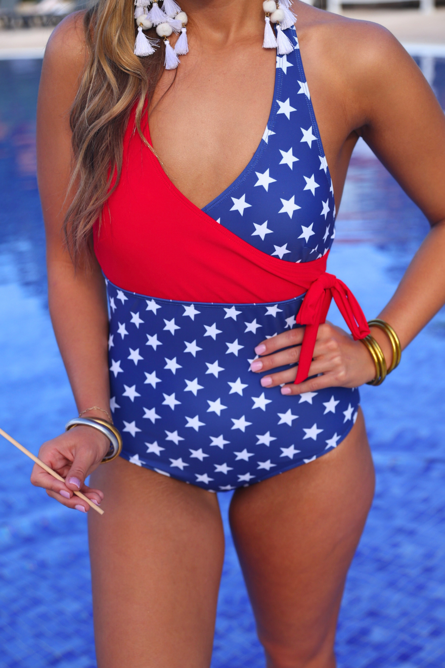 PREORDER-Ships Beginning to Mid-March  -Liberty Wave Halter Swimsuit, Red/Blue